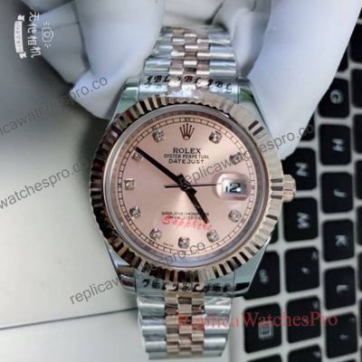 Knockoff Rolex Two Tone Gold Jubilee Band Datejust ii 41mm Mens Watch with Rose Gold Face 